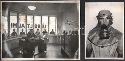 cca 1939-1949 Légoltalmi propaganda képek, 2 db, a hátoldalakon bélyegzésekkel: Szanto F. Műszaki és Sajtófotó Iroda és Légoltalmi K.F.T., feltekertek/hullámosak, kis törésnyomokkal, az egyik sérült, 18x23 cm és 17x11 cm közötti méretben