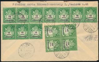 1946 (26. díjszabás) Ajánlott levél 10 x 10 ezer AP + 4 x 50 ezer AP bérmentesítéssel / Registered cover with 14 stamps