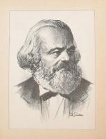 Ék Sándor (1902-1975): Marx Károly. Litográfia, papír, jelzett. paszpartuban, 43×31,5 cm