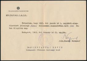 1963 Nezvál Ferenc igazságügy-miniszter által aláírt okirat