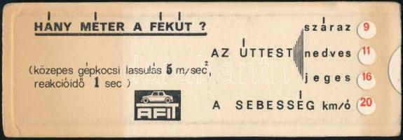 cca 1970-1980 Hány méter a fékút?, AFIT közlekedésbiztonsági és reklám kiadvány, 16,5x5,5 cm (kihúzható)