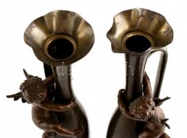 Bronz puttós kiöntő, 2db, sérülésekkel, kopásokkal, m:40cm