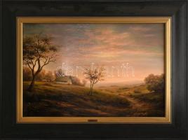 Neogrády László (1896-1962): Virágos udvar menyecskével. Olaj, vászon. Jelzett. Hátoldalán olvashata...