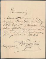 1908 (Balatonszentgyörgy), Wágner Géza (1879-1939) festőművész saját kézzel írt elismervénye, 1908. I./18., Paur Géza (1870-1945) festőművész, illusztrátor, művészeti író részére, saját kezű aláírásával.