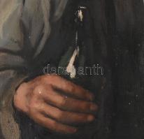 Parobek Alajos (1896-1947): Pipázó. Olaj, vászon. Jelzett. Dekoratív, kissé sérült fakeretben. 80×60...