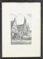 Olvashatatlan jelzéssel: Münster in Westfalen (Németország). Rézkarc, papír. Üvegezett, kopott fakeretben. 20x14 cm