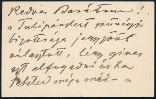 cca 1900 Feszty Árpád (1856-1914) saját kezű sorai, Kedves Barátom megszólítással, saját kezű aláírásával, névjegykártyáján.
