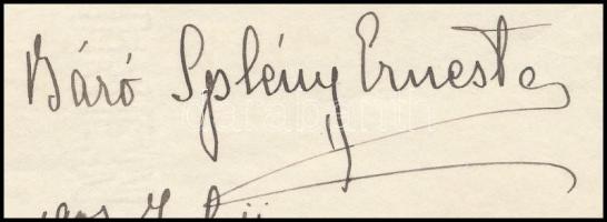 1902 Báró Splény Ernesta festőművész saját kézzel írt levele, ismeretlen részére, saját kezű aláírás...