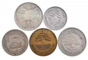 Libanon 1933-1961. 5p-50p (5xklf), közte 1933. 25p Ag + 1952. 50p Ag T:2,2- Lebanon 1933-1961. 5 Piastres - 50 Piastres (5xdiff), within 1933. 25 Piastres Ag + 1952. 50 Piastres Ag C:XF,VF