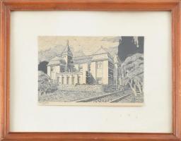 Ferenczy jelzéssel: Villa kertje, 1920. Tus, papír. Üvegezett, kopott fakeretben. 14x20,5 cm