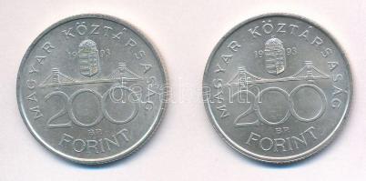 1993. 200Ft Ag "MNB" (2x) T:1-,2 Adamo F13