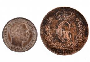 Dánia 1867. 1Sk Br + 1889. 10ö Ag "II. Keresztély" T:2,2- ph., patina
Denmark 1867. 1 Ski...