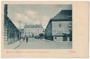 Budapest III. Óbuda, Katonai ruhatár és villanyvasút végállomás villamossal. Divald Károly 255. (r)