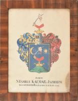 cca 1850-1900 Familiae Kalmar de Jászberény, nemesi címer, akvarell, üvegezett keretben, 47×36 cm