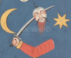 cca 1850-1900 Familiae Kalmar de Jászberény, nemesi címer, akvarell, üvegezett keretben, 47×36 cm