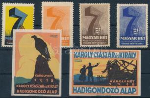 1918-1928 7 db klf régi magyar levélzáró, közte Hadigondozó alap pár, 1928-as Magyar hét sor (4 db)