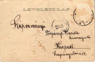 1901 Magyar zászló és címer / Hungarian flag and coat of arms. Art Nouveau, floral, Emb. litho (vágo...