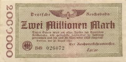 Német Birodalom/Weimari Köztársaság/Német Birodalmi Vasutak/Berlin 1923. 1000.000M, 2000.000M, 5000.000, 10.000.000M T:II