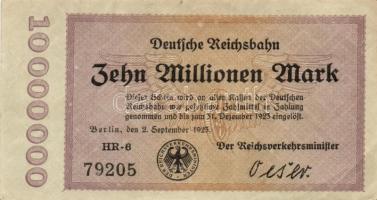 Német Birodalom/Weimari Köztársaság/Német Birodalmi Vasutak/Berlin 1923. 1000.000M, 2000.000M, 5000....