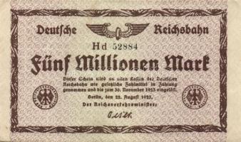 Német Birodalom/Weimari Köztársaság/Német Birodalmi Vasutak/Berlin 1923. 1000.000M, 2000.000M, 5000....