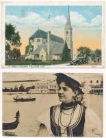 2 db RÉGI képeslap: amerikai város autóval, olasz város hajóval / 2 pre-1945 postcards: American town with automobile and Italian town with ships