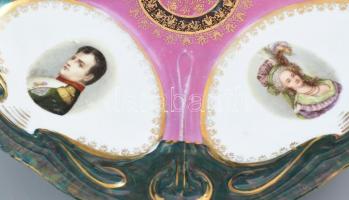 Ilmenau antik német porcelán fali dísztál, XVI. Lajos és Marie Antoinette, illetve Bonaparte Napóleo...