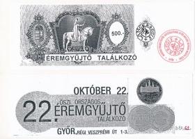 Győr 2007. "Belépő(?) a 24. győri éremgyűjtő találkozóra" + Győr 2008. "Belépő(?) a 26. nemzetközi éremgyűjtő találkozóra" + a 2006-os győri találkozó belépőjének elő- és hátlapja külön T:I