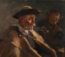 Viski János (1891-1987): Juhászok. Olaj, vászon, jelzett. Fa keretben, 70x50 cm kis sérüléssel / oil...