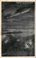 1915 Angriff auf Antwerpen. Deutscher Luftflotten-Verein / WWI German military art postcard, attack of Antwerp, airship (EK)