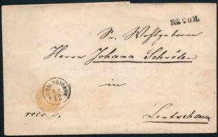 ~1863 15kr ajánlott távolsági levélen. A hátoldali bélyeg hiányzik! / 15kr on registered domestic cover. 1 stamp is missing! 