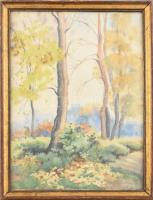 Edvi Illés Panni (1897-1978): Erdő széle 1955. Akvarell, papír. Jelzett. Üvegezett fa keretben, 30×22 cm