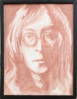 Bárdos János ( - ): John Lennon. Kréta, papír, üvegezett, sérült, kopott keretben, jelzett. 40x30cm