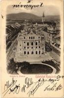 1899 (Vorläufer) Kassa, Kosice; Színház és Fő utca. Nyulászi Béla kiadása / theatre, main street (EK)