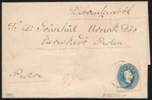 1861 Szépen centrált 15kr távolsági levélen teljes tartalommal / well centered 15kr on domestic cover with full content "(DEB)RECZIN" - Pest