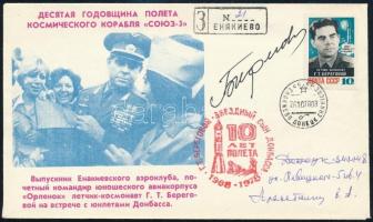 Georgij Beregovoj (1921-1995) szovjet űrhajós aláírása emlékborítékon / Signature of Georgiy Beregovoy (1921-1995) Soviet astronaut on cover
