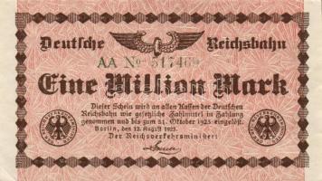 Német Birodalom/Weimari Köztársaság/Német Birodalmi Vasutak/Berlin 1923. 1000.000M (2x) klf sorszámo...