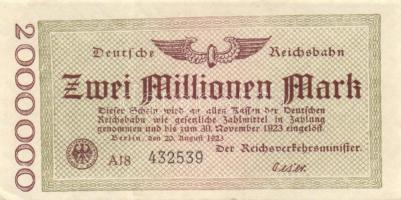 Német Birodalom/Weimari Köztársaság/Német Birodalmi Vasutak/Berlin 1923. 2000.000M (3x) klf sorszámozással T:I