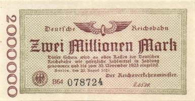 Német Birodalom/Weimari Köztársaság/Német Birodalmi Vasutak/Berlin 1923. 2000.000M (3x) klf sorszámo...