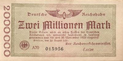 Német Birodalom/Weimari Köztársaság/Német Birodalmi Vasutak/Berlin 1923. 2000.000M (3x) klf sorszámo...