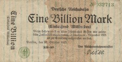 Német Birodalom/Weimari Köztársaság/Német Birodalmi Vasutak/Berlin 1923. 1000.000.000.000M (1 billió) T:III