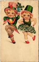 1935 Children art postcard, dancing (EB)