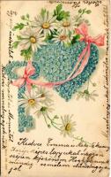 1904 Art Nouveau, floral, Emb. litho greeting card (lyuk / pinhole)
