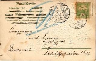 1904 Art Nouveau, floral, Emb. litho greeting card (lyuk / pinhole)