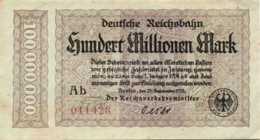 Német Birodalom/Weimari Köztársaság/Német Birodalmi Vasutak/Berlin 1923. 5000.000M, 10.000.000M, 50....
