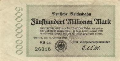 Német Birodalom/Weimari Köztársaság/Német Birodalmi Vasutak/Berlin 1923. 5000.000M, 10.000.000M, 50....
