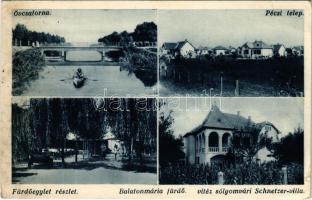 1932 Balatonmáriafürdő, Övcsatorna, híd, Pécsi telep, Fürdőegylet részlet, vitéz sólyomvári Schnetzer villa (kis szakadás / small tear)