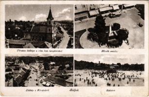 Siófok, Fő utca, Római katolikus templom, Hősök szobra, emlékmű, Balaton (ragasztónyom / glue marks)
