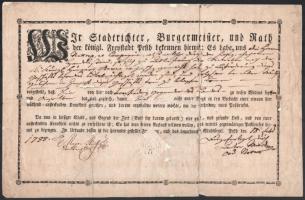 1788 Pest, útlevél polgár részére a város pecsétjével 36x23 cm
