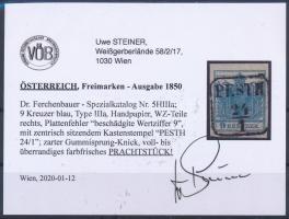 1850 9kr HP III szép, óriási szélekkel, nagy vízjellel / with large margins and watermark "PEST...