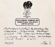 Hollóházi Szász Endre (1926-2003) 1979. limitált szériás (146/200) (zöld, arany, fekete) porcelán fa...
